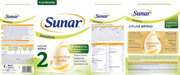 Sunar Sensitive 2 pokračovací kojenecké mléko, 500 g