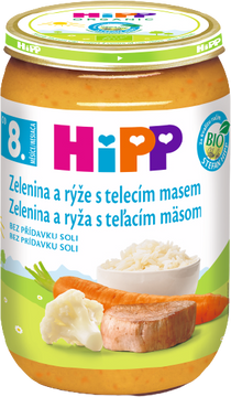 HiPP BIO JUNIOR Zelenina s rýží a telecím masem, od 8. měsíce 220 g