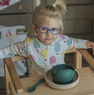 Petite&Mars Set jídelní silikonový TAKE&MATCH, Misty Green - Desert Sand 6m+, 4 ks