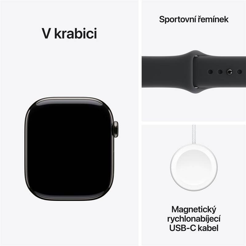 Apple Watch 11 GPS + Cellular 46mm Břidlicově šedý titan s černým sportovním řemínkem - M/L