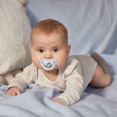 Canpol babies Set symetrických silikonových dudlíků 6-18m Bonjour Paris modrý 2 ks