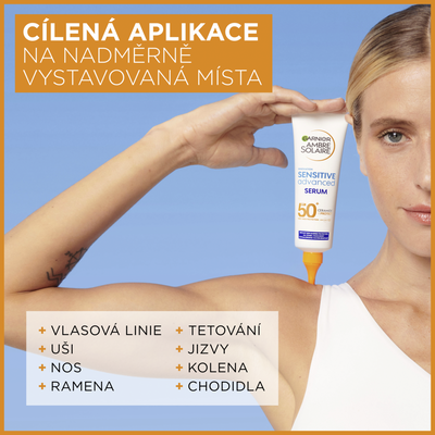Garnier Ambre Solaire Sensitive Advanced Ochranné sérum proti slunečnímu záření s ceramidy, SPF 50+, 125 ml