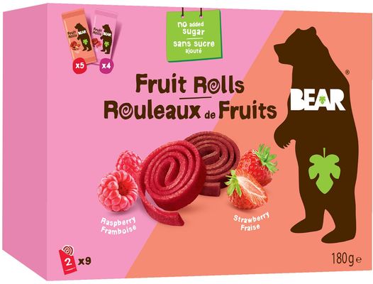 Bear Fruit Rolls jahoda a malina ovocné rolované plátky 9 x 20 g