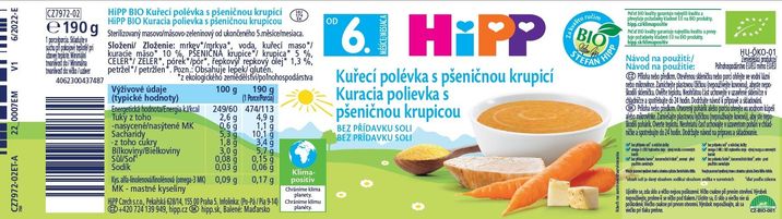 HiPP BIO Kuřecí polévka s pšeničnou krupicí 190 g
