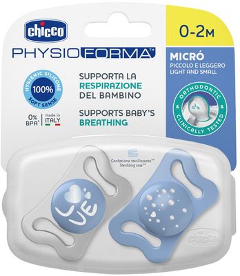 Chicco Dudlík Physio Micro silikonový 0-2m kluk 2 ks