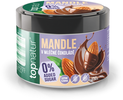 Topnatur No Added Sugar Mandle v mléčné čokoládě 250 g