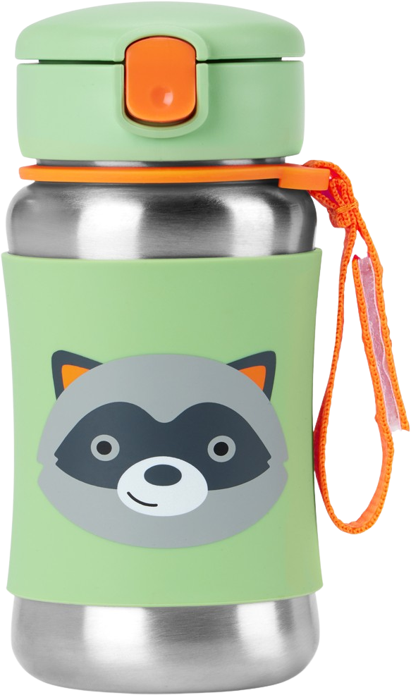 Skip Hop Spark Style Láhev s brčkem na vodu nerez Medvídek mýval 12m+ 350 ml