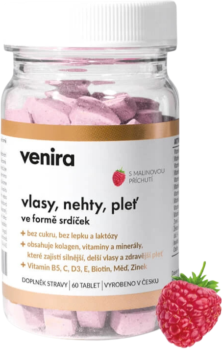 Venira Srdíčka na vlasy, nehty a pleť malin 60 tablet