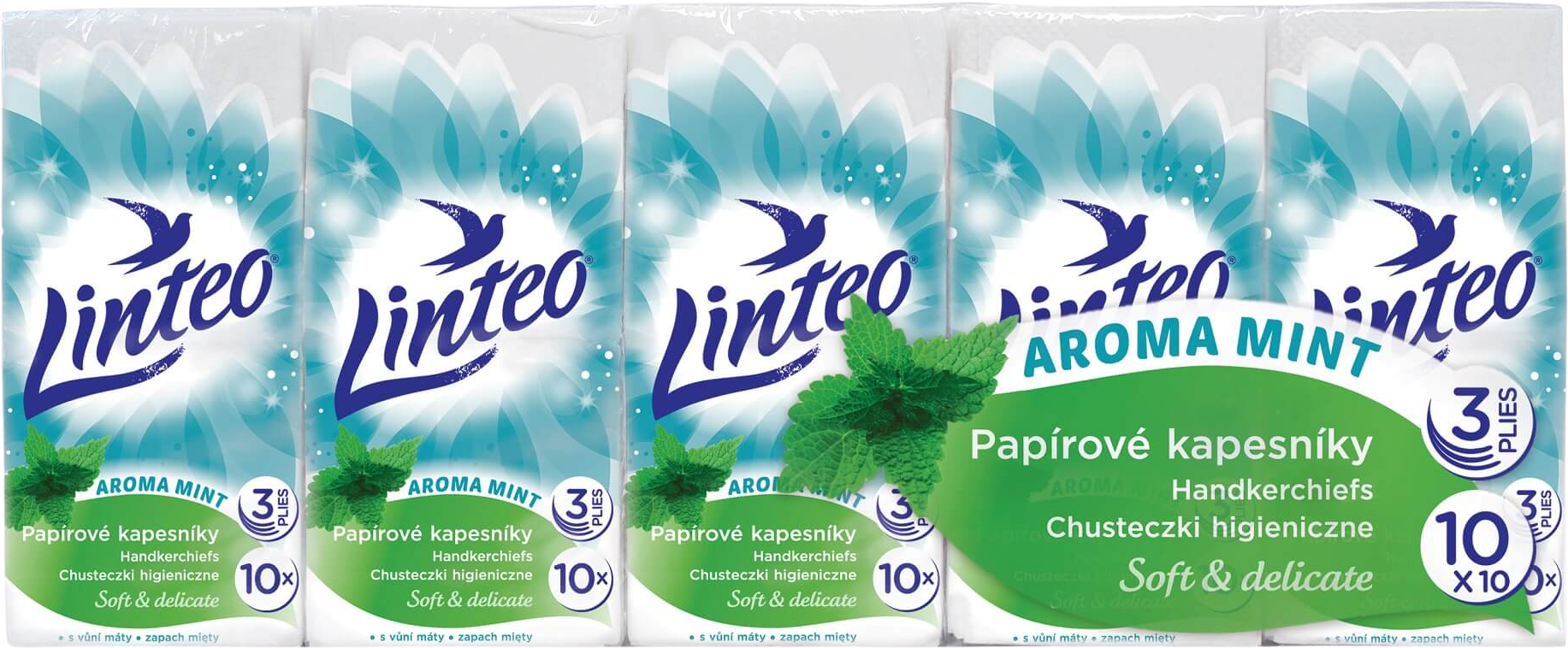 Linteo Papírové kapesníky 3vrstvé - máta 10 x 10 ks