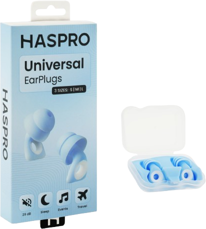 Haspro Universal Blue, 1 pár opakovaně použitelných silikonových špuntů do uší, modré