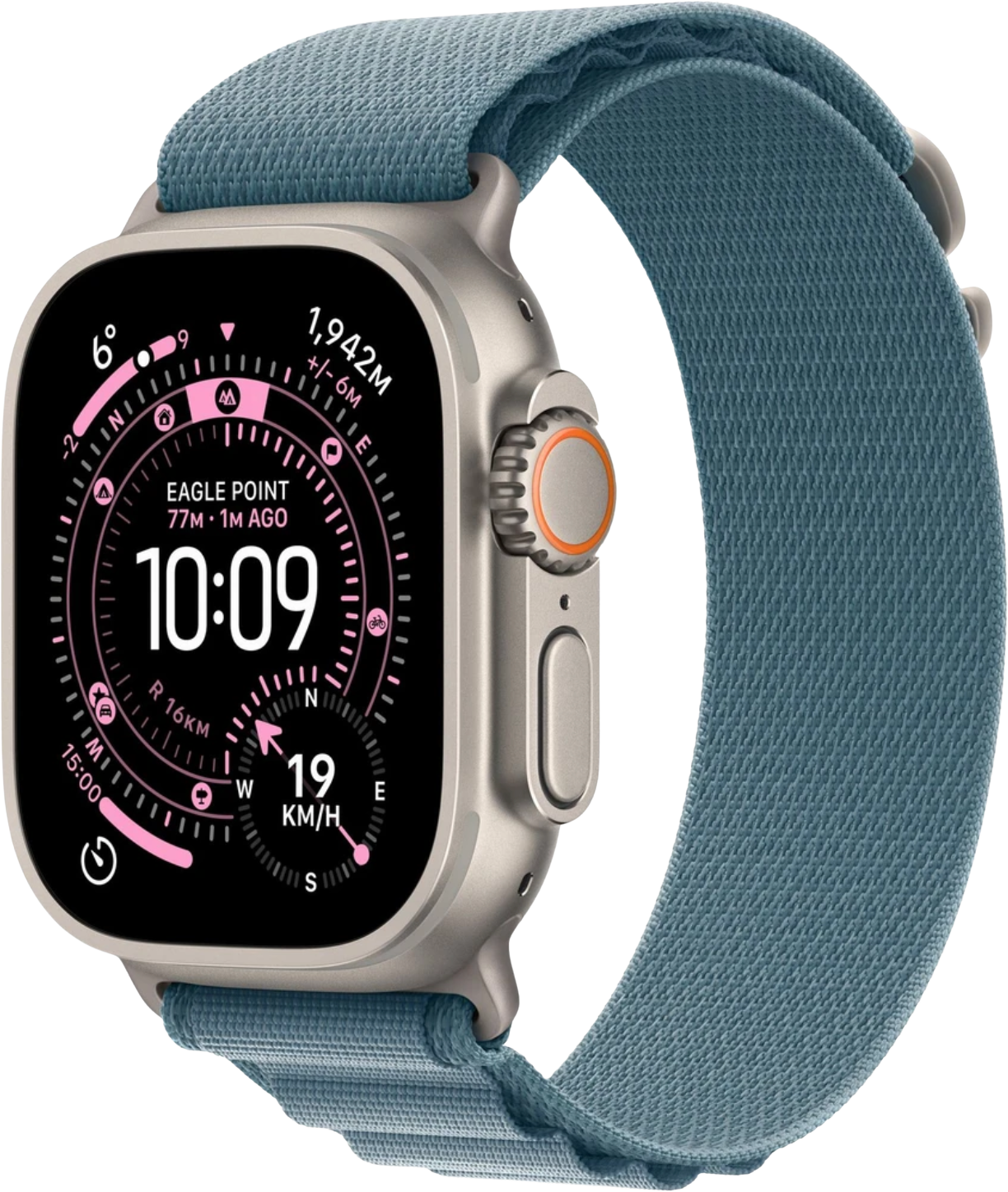 Apple Watch Ultra 3 GPS + Cellular 49mm přírodní titan - světle modrý alpský tah - M