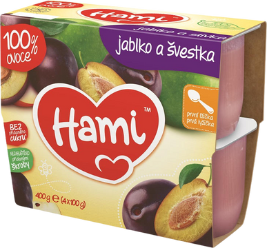 Hami ovocný příkrm 100% ovoce jablko a švestka 4 x 100 g