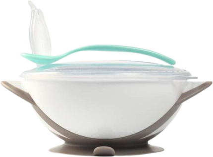 BabyOno Miska uzavíratelná s přísavkou a lžičkou šedá 300 ml