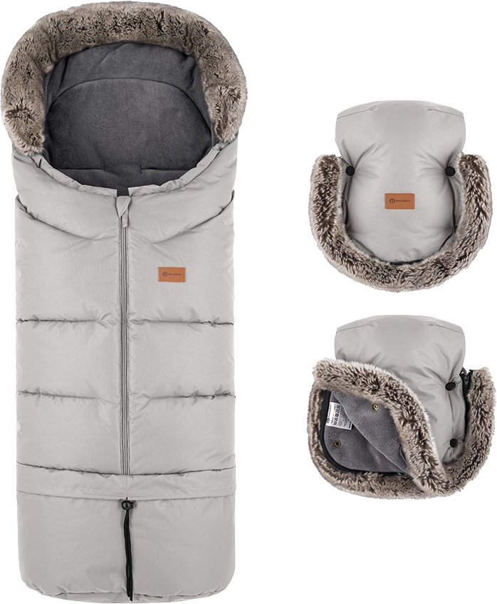 Petite&Mars Set zimní fusak Arctic 4v1 + rukavice na kočárek Furry Champagne Shower