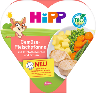 HiPP BIO Zeleninovo-masová směs s nakrájenými bramborami a hráškem 250 g