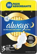 Always Ultra Secure Night Extra, Hygienické vložky (vel. 5) s křidélky 20 ks