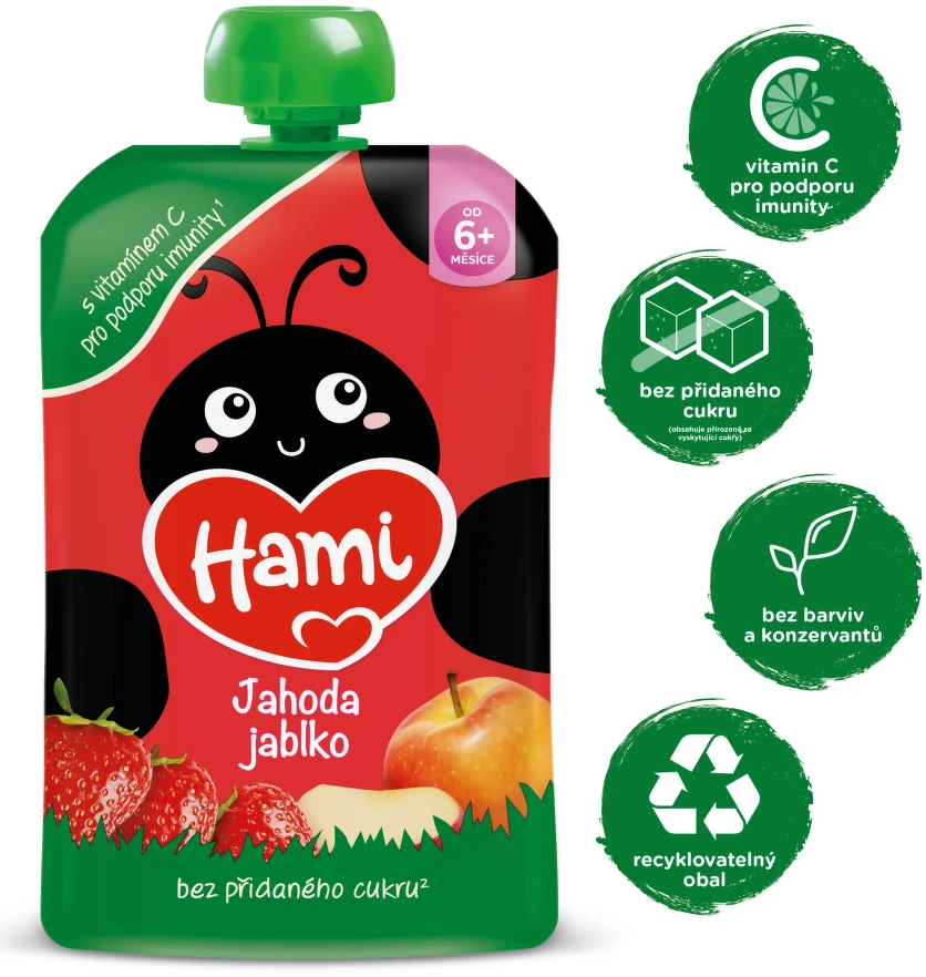 Hami Příkrm kapsička Jablko, banán a jahoda 100 g