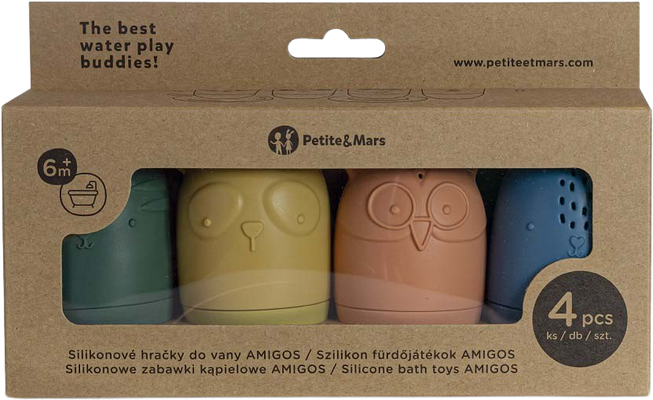 Petite&Mars Hračky silikonové do vany AMIGOS 6m+ 4 ks