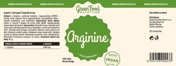 GreenFood Nutrition Arginin 120 kapslí