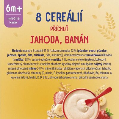 Sunar mléčná kaše s 8 cereáliemi jahoda, banán 210 g