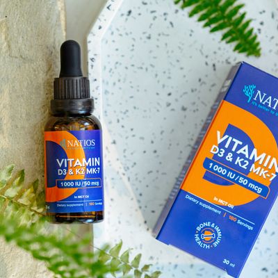 Natios Vegan Vitamin D3 & K2 (MK-7), 1000 IU & 50 mcg, Kapky v MCT oleji 30 ml