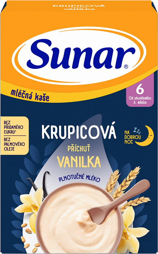 Sunar Mléčná krupicová kaše na dobrou noc vanilková 210 g