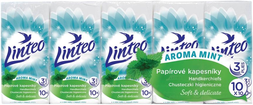 Linteo Papírové kapesníky 3vrstvé - máta 10 x 10 ks