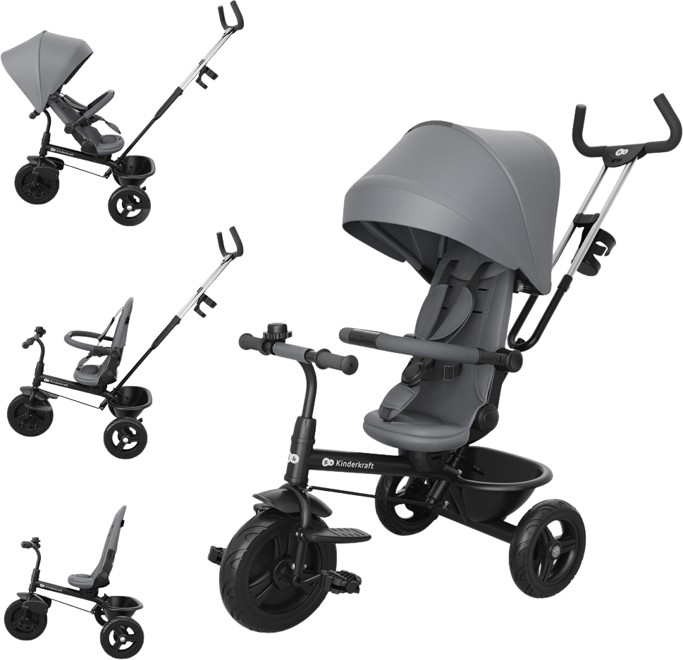 Kinderkraft Tříkolka Aston 2 Plus Grey, 9m+