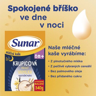 Sunar mléčná krupicová kaše na dobrou noc vanilková XXL 340 g