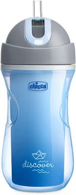 Chicco Termo lahev netekoucí s brčkem 14m+ modrá 266 ml