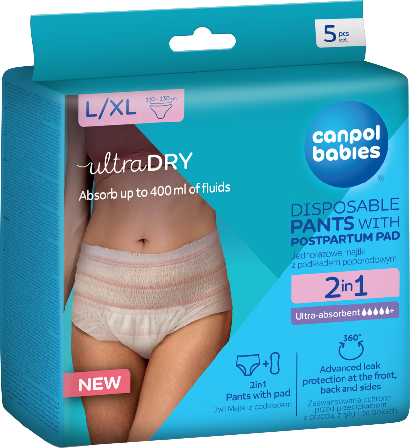 Canpol babies Jednorázové poporodní kalhotky s vložkou 2v1 L/XL 5 ks