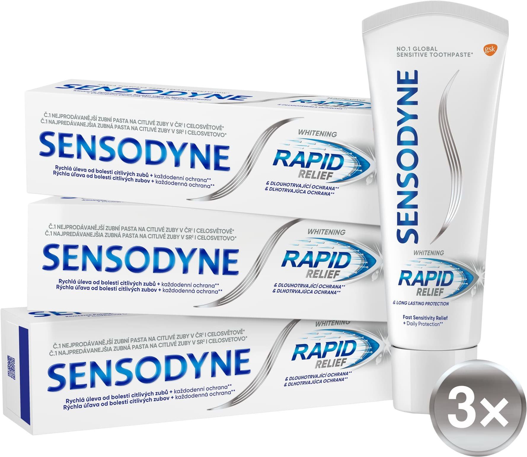 Sensodyne Rapid Relief Whitening Zubní pasta 3 x 75 ml
