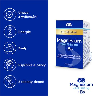 GS Magnesium citrát 1340mg+B6 100 tablet