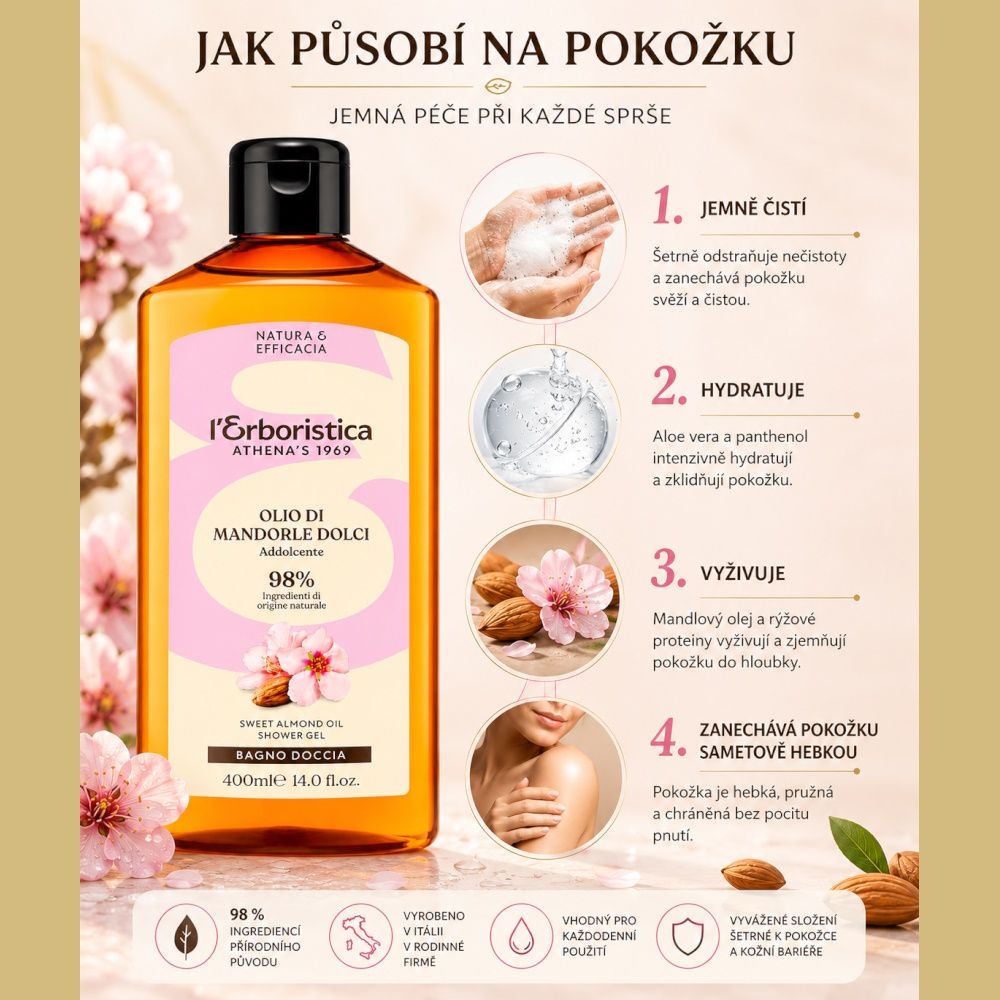 Erboristica Přírodní sprchový gel Olej ze sladkých mandlí – Hebkost a hydratace 400 ml