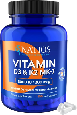 Natios Vitamin D3 & K2 MK-7 5000 IU / 200 mcg 100 kapslí
