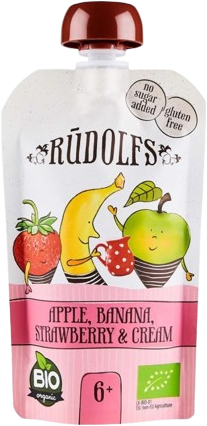 Rudolfs BIO kapsička Jablko, banán, jahoda se smetanou 110 g