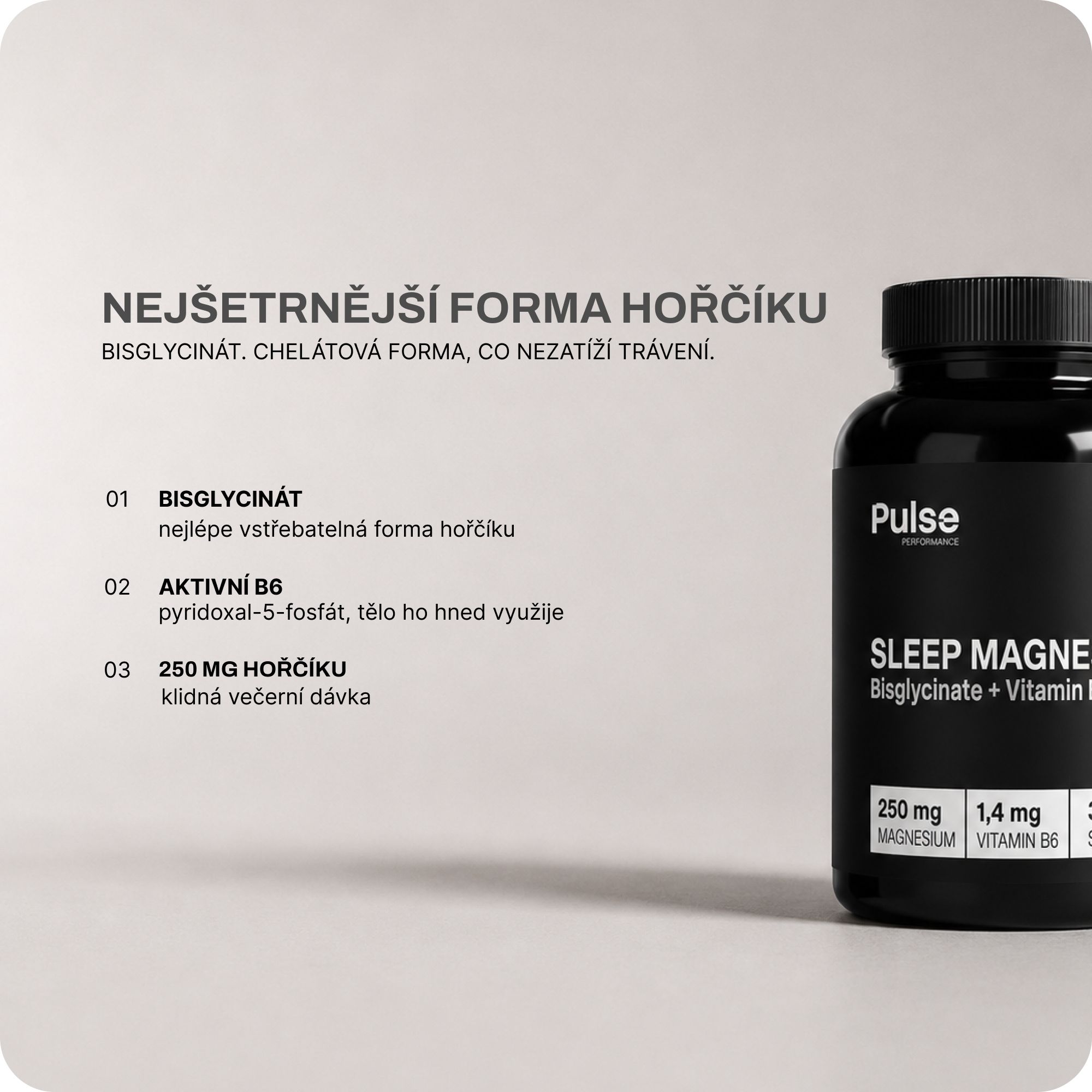 Pulse Performance Sleep Magnesium Bisglycinate + B6 60 kapslí