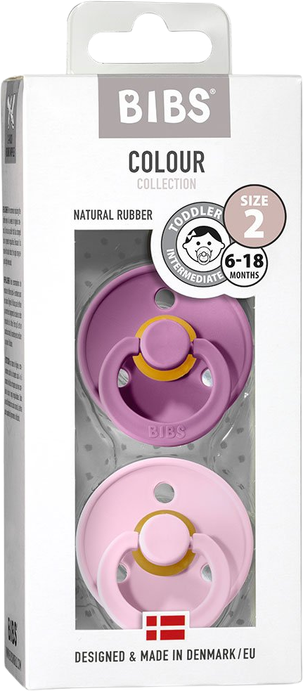 BIBS Colour Dudlíky z přírodního kaučuku - velikost 2, Levander/Baby Pink 2 ks