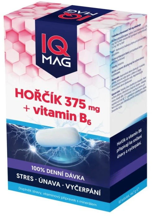 IQ Mag hořčík 375mg + vit.B6 60 kapslí