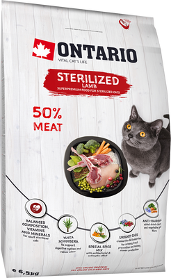 Ontario Krmivo Cat Sterilised Lamb 6.5 kg