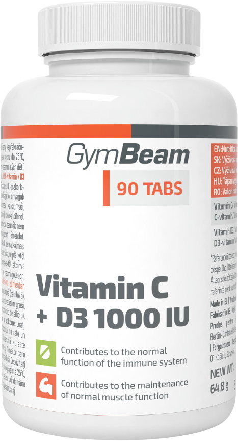 GymBeam Vitamín C+D3 1000IU 90 tablet