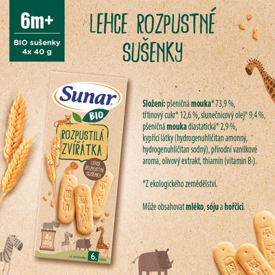Sunar Sunar BIO sušenky Rozpustilá zvířátka 160 g