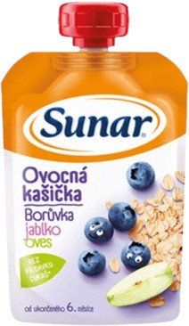 Sunar Ovocná kašička borůvka jablko ovesné vločky od uk. 6. měsíce 3 x 120 g