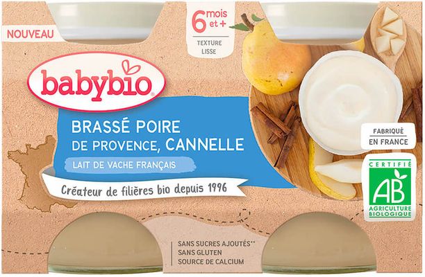 Babybio Brassé hruška skořice 2 x 130 g
