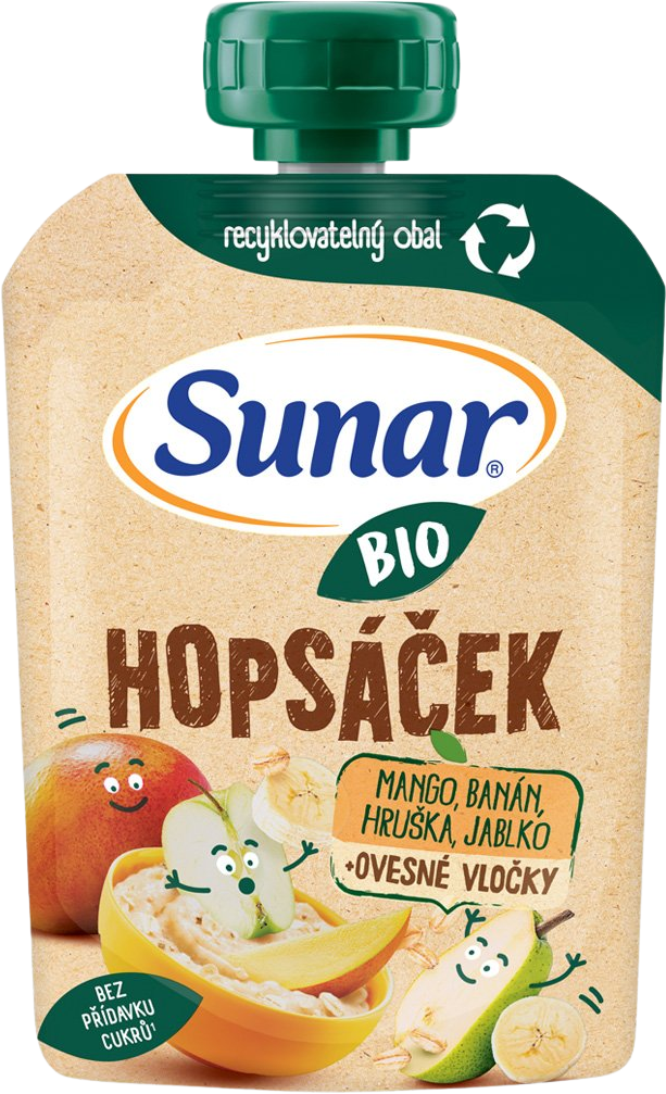 Sunar BIO ovocná kapsička Hopsáček mango, banán, hruška a ovesné vločky 100 g