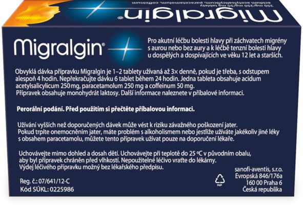 Migralgin ® 250/250/50 mg – při akutní bolesti hlavy 20 tablet
