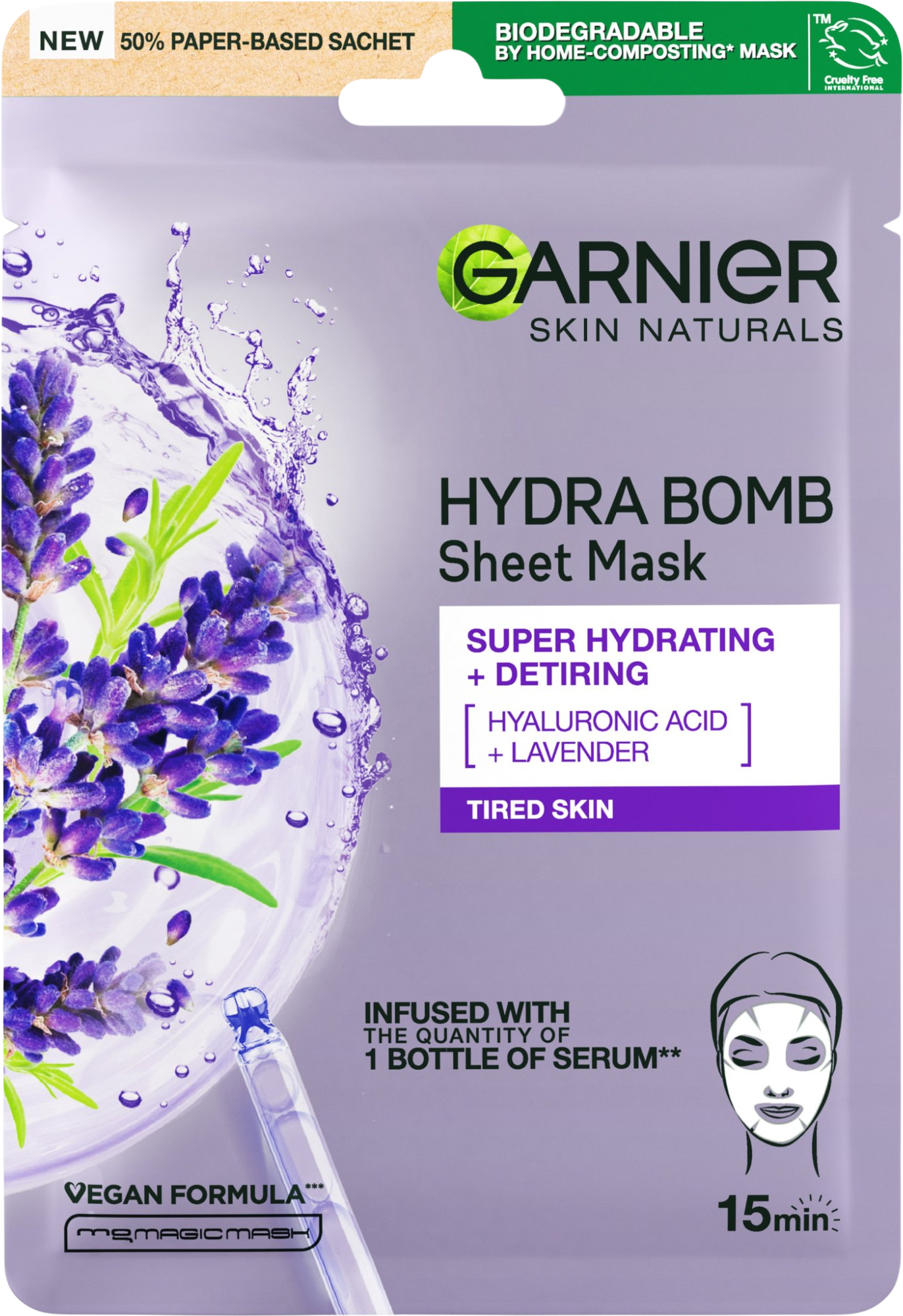 Garnier Skin Naturals Hydratační textilní maska proti projevům únavy s výtažkem z levandule 28 g