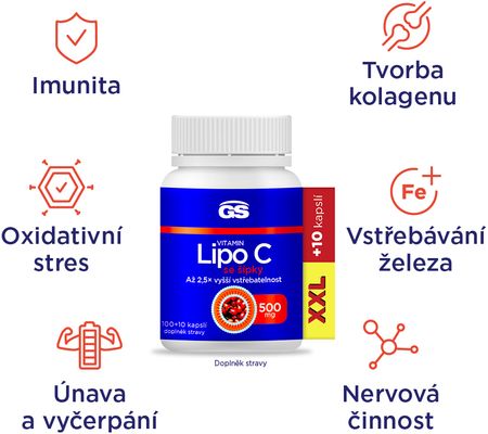 GS Vitamin Lipo C 500 mg se šípky, XXL 110 kapslí