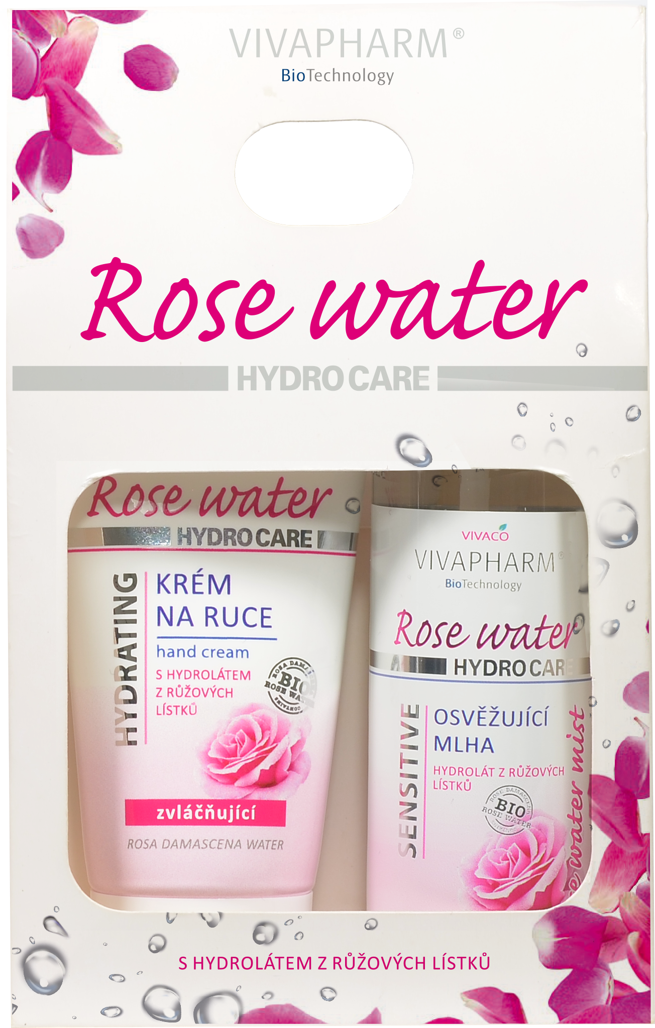 Vivaco Dárková kazeta rose water - krém na ruce 75ml + mlha na obličej 100ml