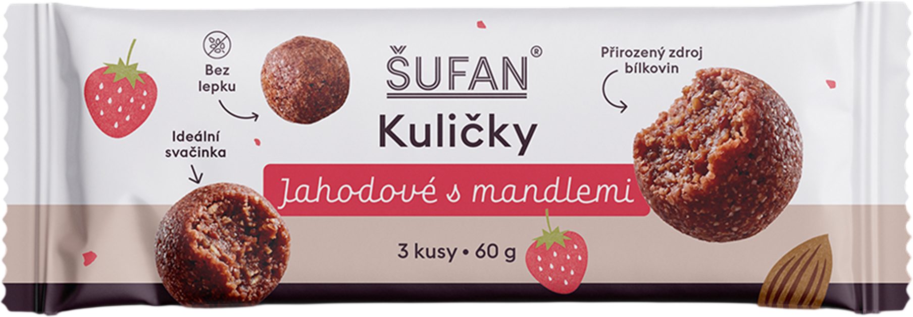 Šufan Kuličky jahodové s mandlemi 60 g